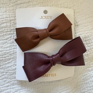 J. Crew Brown and Burgundy Faux-Leather Bow Hair Clips new with tags